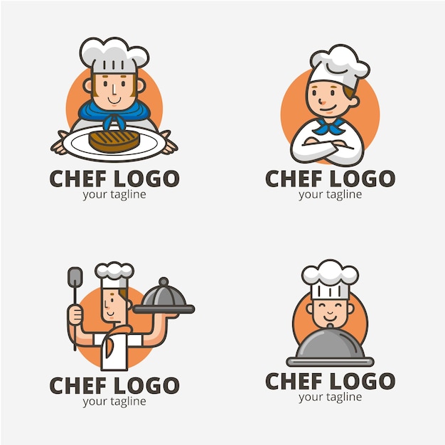 Flat design chef logo collection