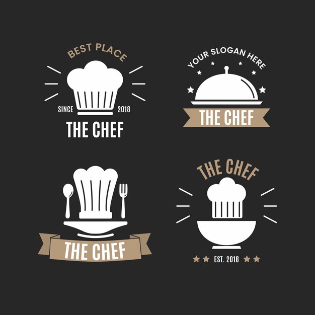 Flat design chef logo template pack