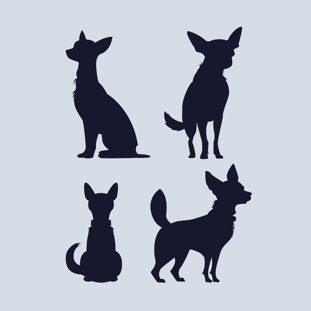 Free vector flat design chihuahua silhouette set