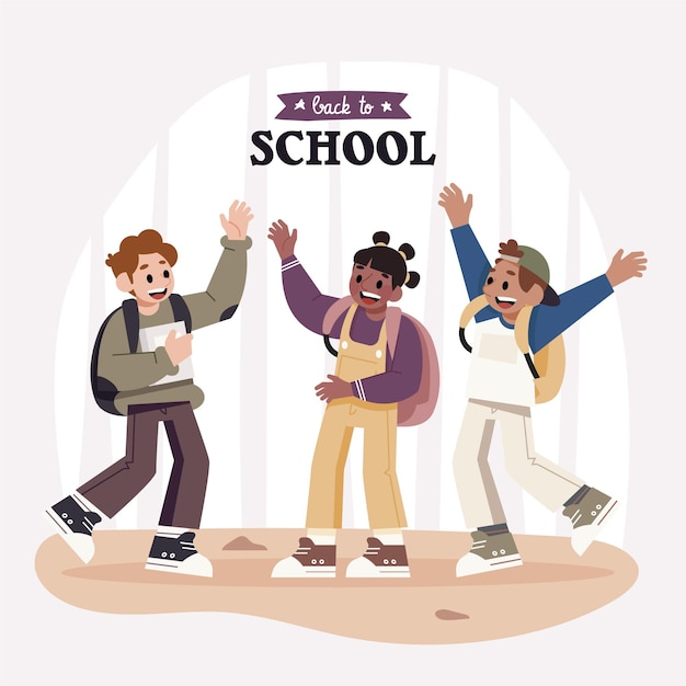 Flat design children having fun at school