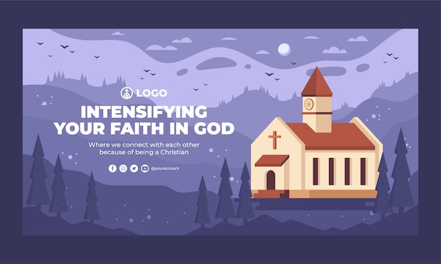 Flat design christian church facebook template