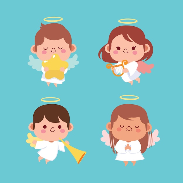 Flat design christmas angel collection