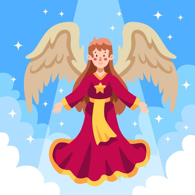 Flat design christmas angel in sky