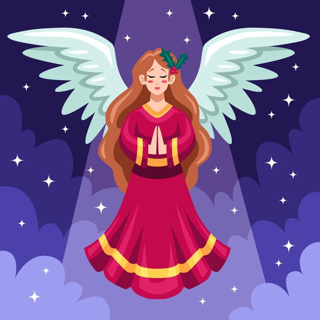 Flat design christmas angel with clouds