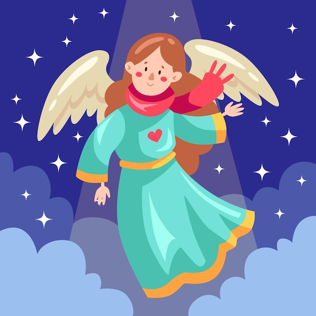 Flat design christmas angel with scarf