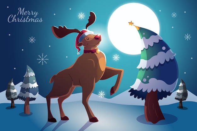 Free Vector flat design christmas background with reindeer