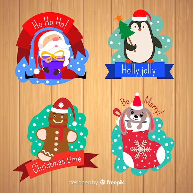 Free vector flat design of christmas badge collection