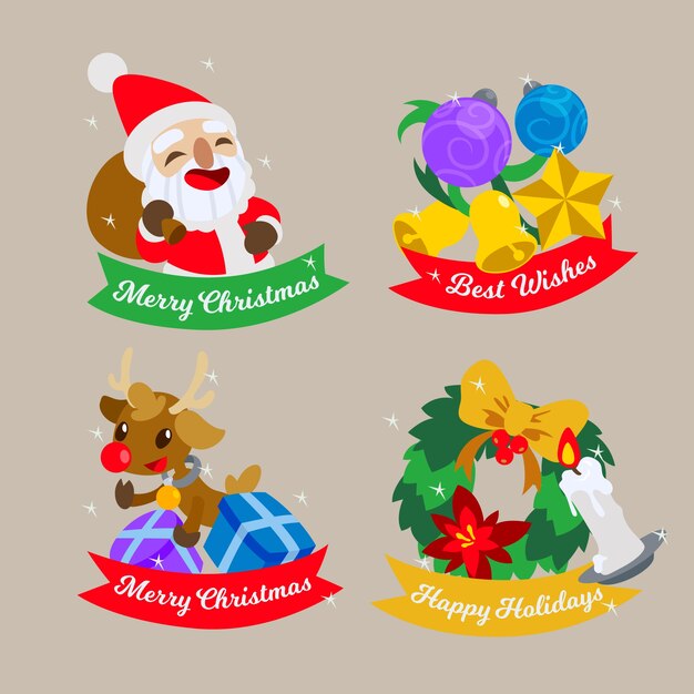 Flat design christmas badge collection