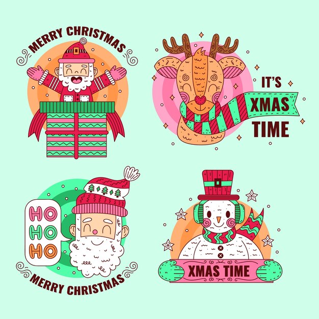 Flat design christmas badge collection