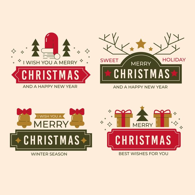 Flat design christmas badge collection