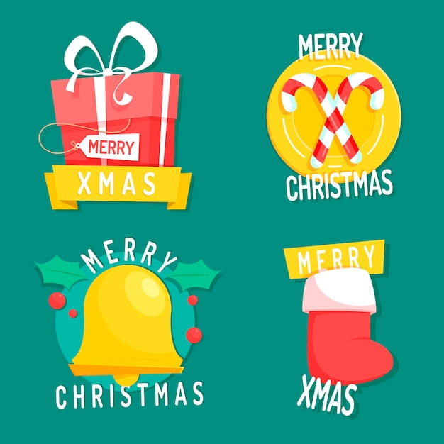 Flat design christmas badge collection