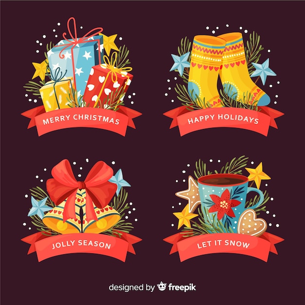 Flat design christmas badge collection