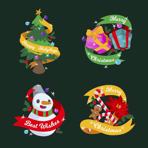 Flat design christmas badge set