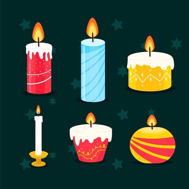 Flat design christmas candle collection