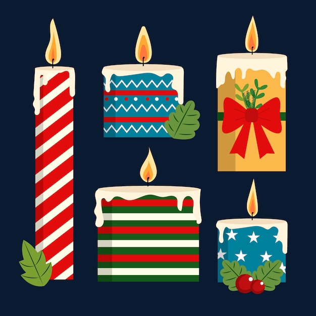 Flat design christmas candle collection