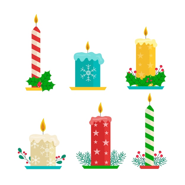 Flat design christmas candle collection