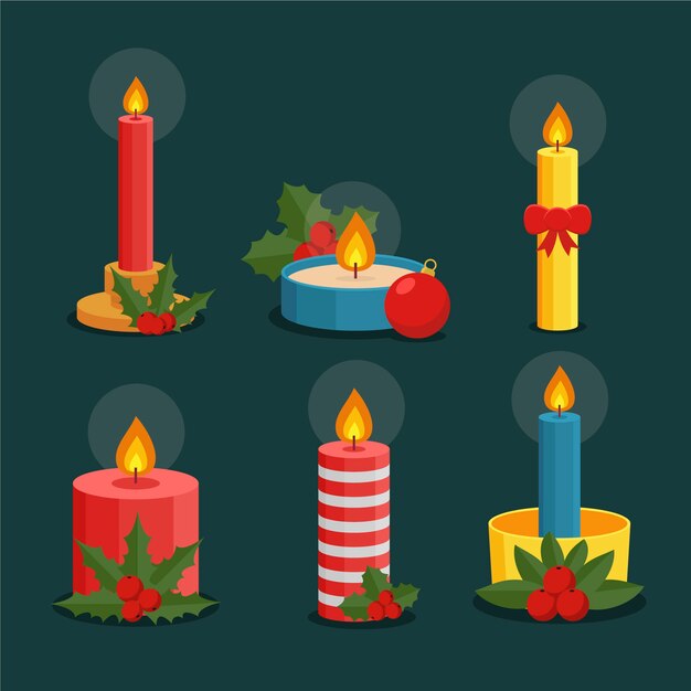 Flat design christmas candle collection