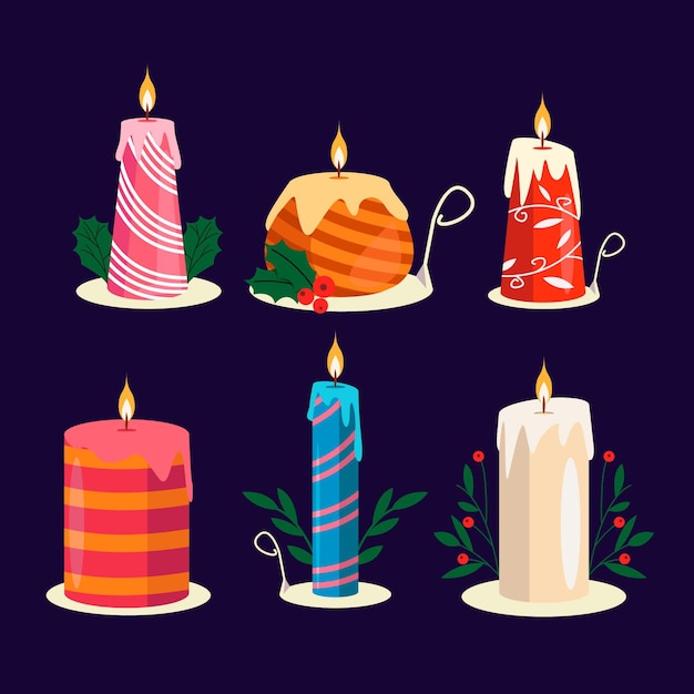 Flat design christmas candle collection