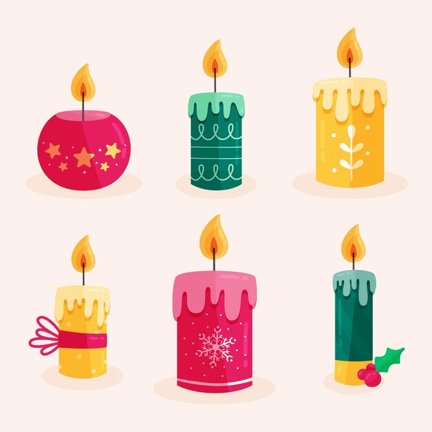 Flat design christmas candle collection