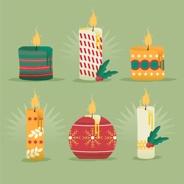 Free Vector flat design christmas candle collection