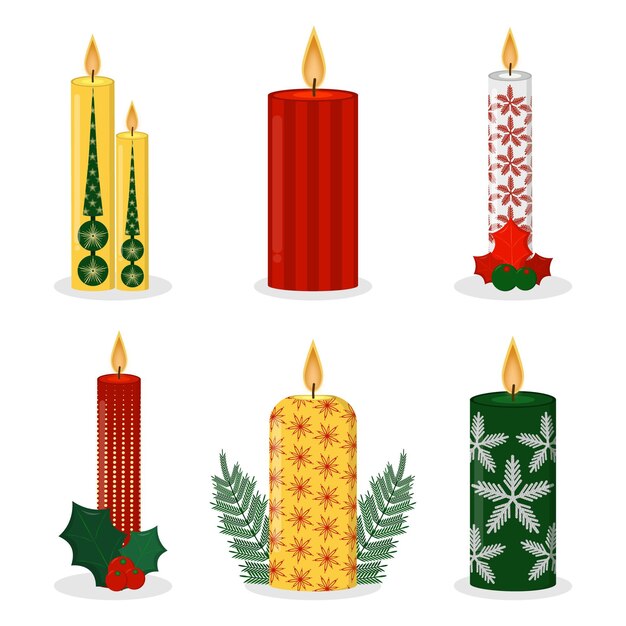 Flat design christmas candle illustration set