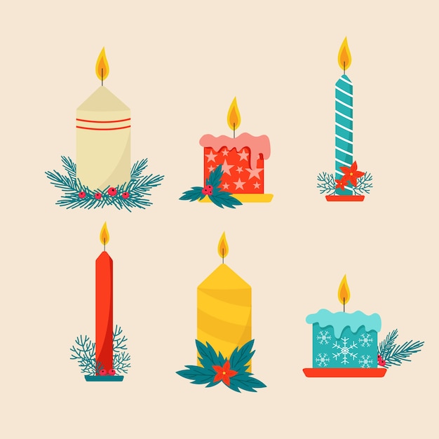 Free Vector flat design christmas candle set