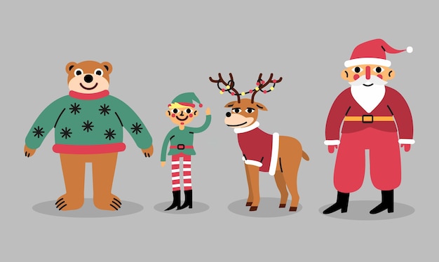 Free Vector flat design christmas character collection