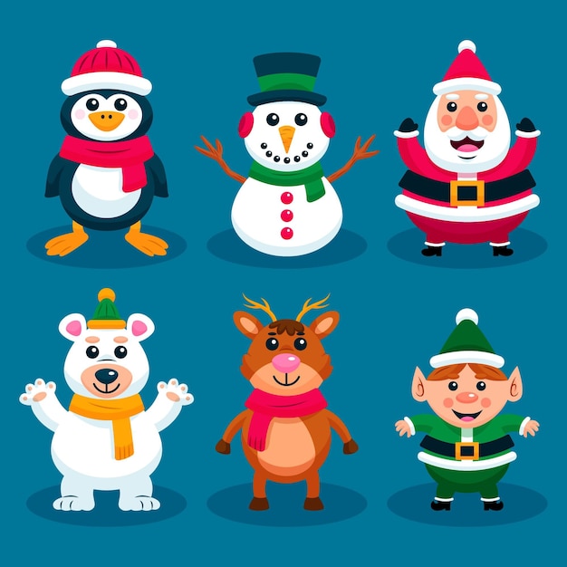 Flat design christmas character collection