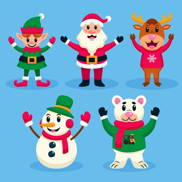 Flat design christmas character collection