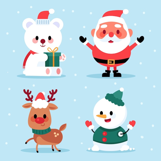 Flat design christmas character collection