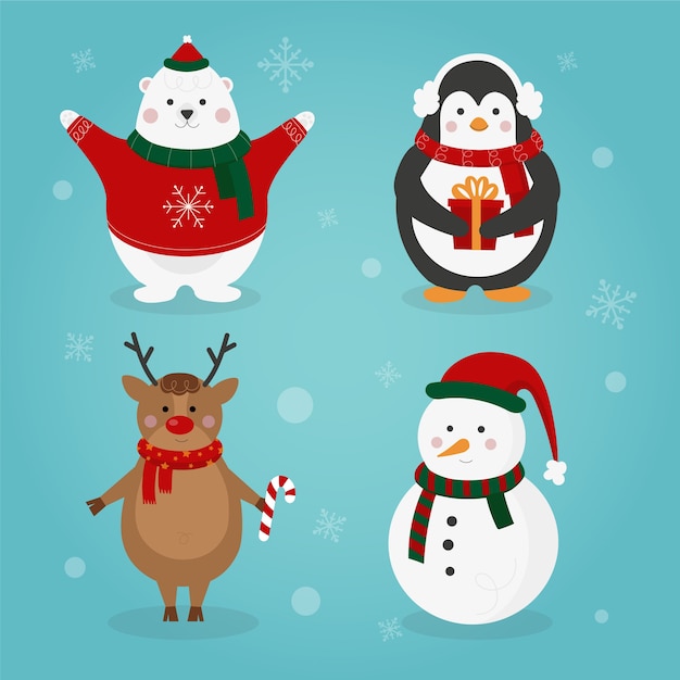 Flat design christmas characters collection