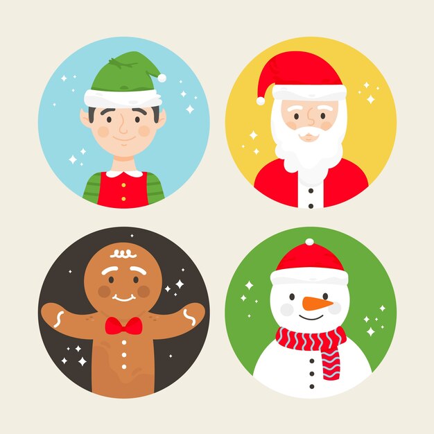 Flat design christmas characters collection