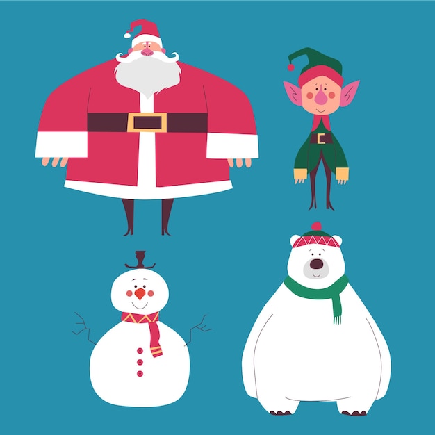 Flat design christmas characters collection