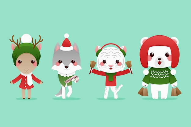 Free Vector flat design christmas characters collection