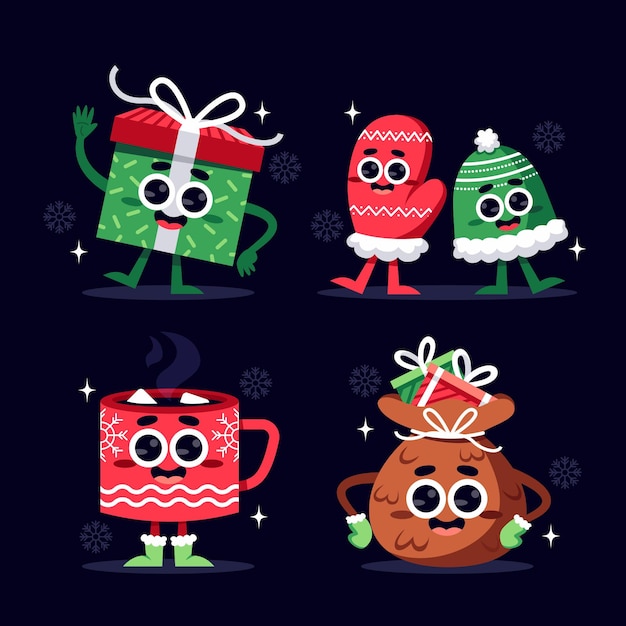 Flat design christmas characters collection