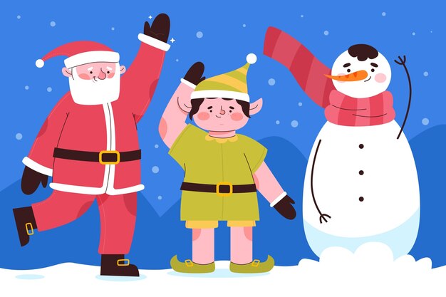 Flat design christmas characters collection