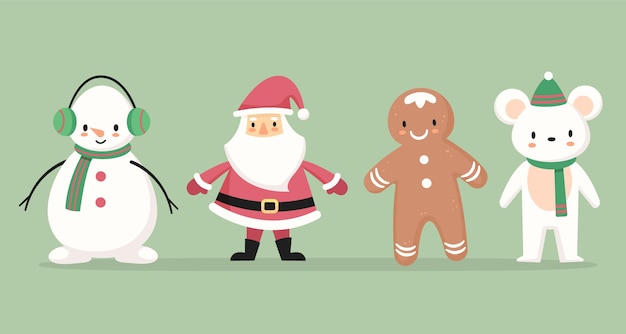 Flat design christmas characters collection