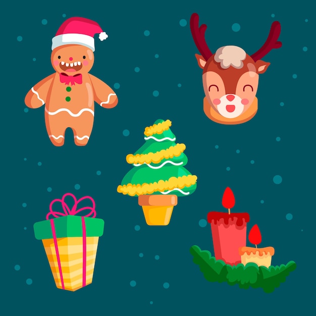 Flat design christmas decoration pack