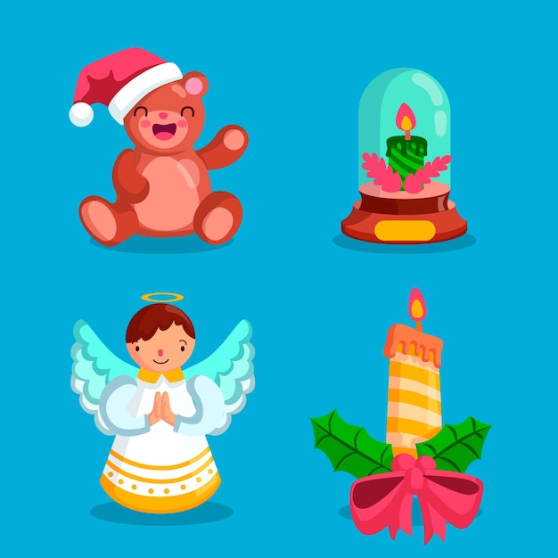 Free vector flat design christmas decoration pack