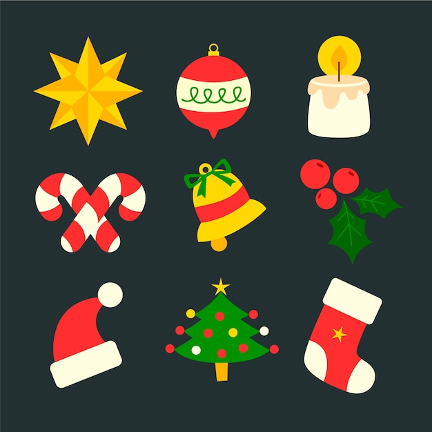 Flat design christmas decoration pack