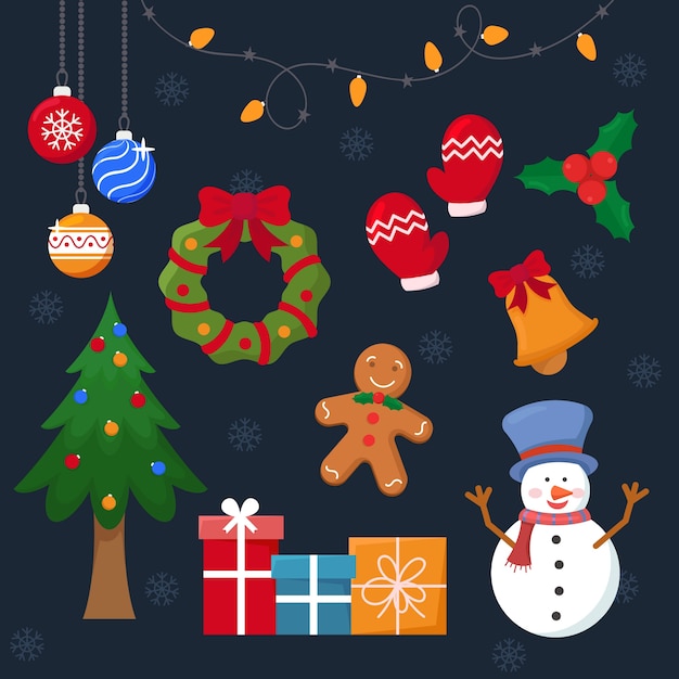 Flat design christmas decoration set