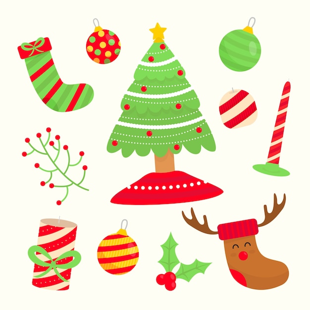 Flat design christmas decoration set