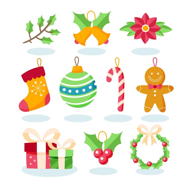 Flat design christmas decoration set