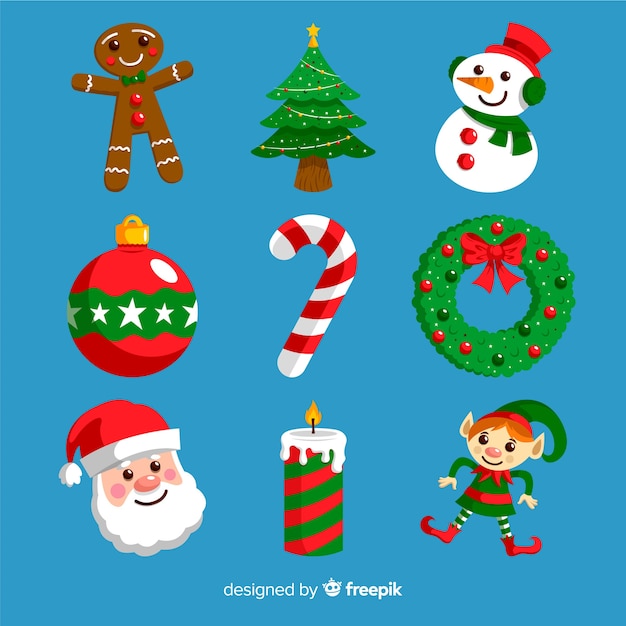 Flat design christmas element collection