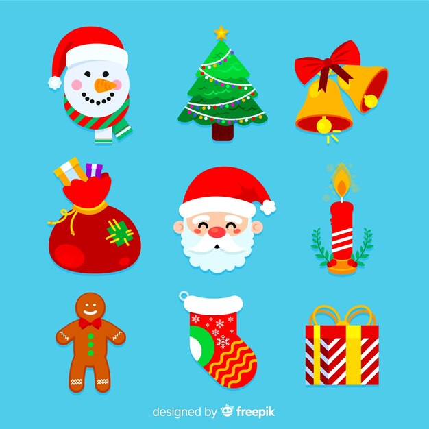 Flat design christmas element collection