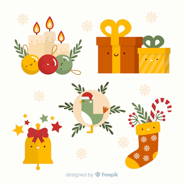 Flat design christmas element collection