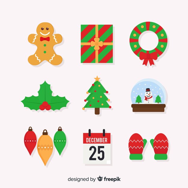 Flat design christmas element collection