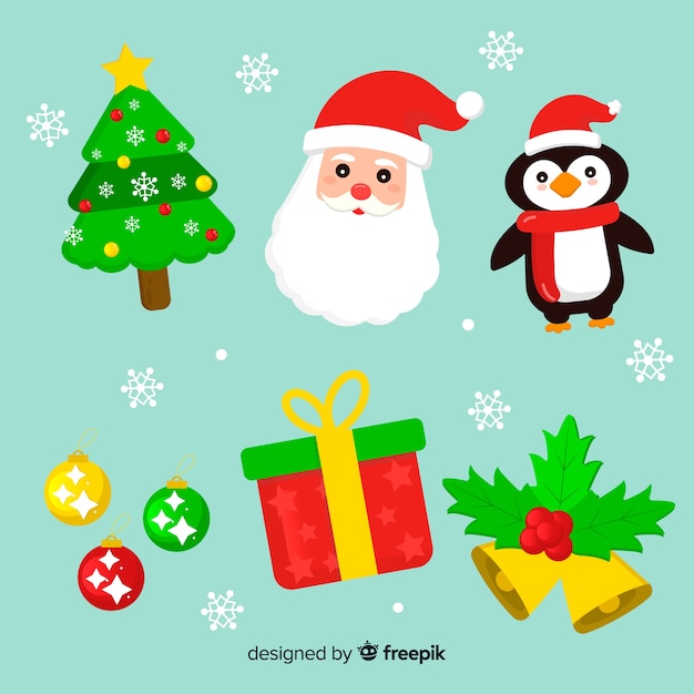 Flat design christmas element collection