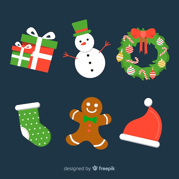 Flat design christmas element collection