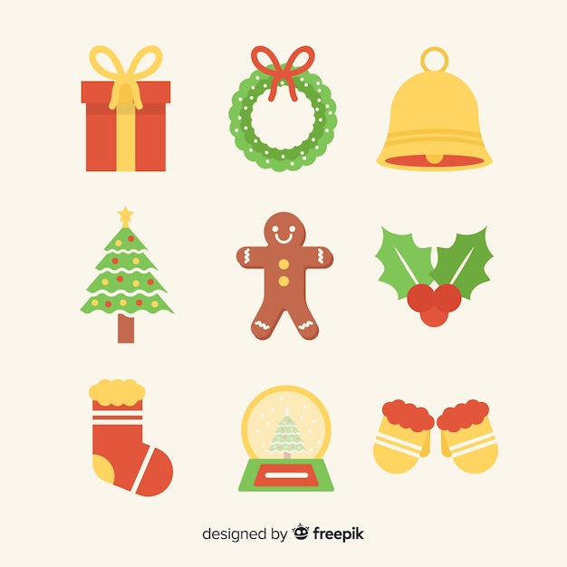 Flat design christmas element collection